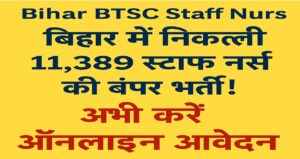 Bihar BTSC Staff Nurse Bharti 2025 : 11389 पदों पर निकली सरकारी नौकरी! जानें पूरी जानकारी